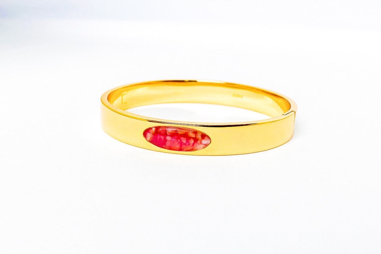 925 Sterling Silver Bangle - Gold Plated Bracelet with bezelcup frontside