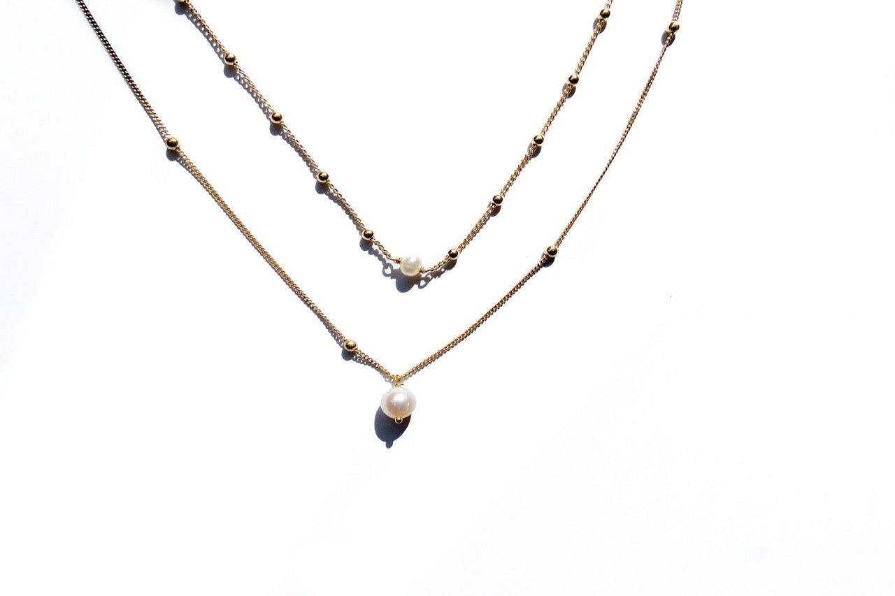 Geboortesteen Ketting met 1 kleine en 1 grote parel