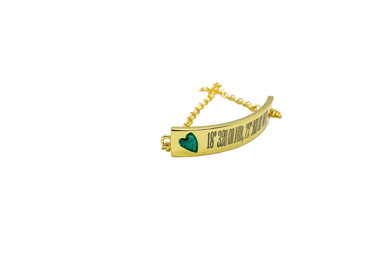 raveerbaar-empty-bezelcup-armbandje. 925 Sterling Silver Engravable Bracelet With Heart - Gold Plated