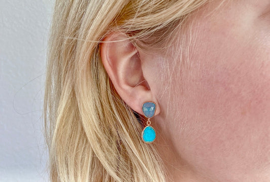 Birthstone earrings with aqua chalcedony and turqouise