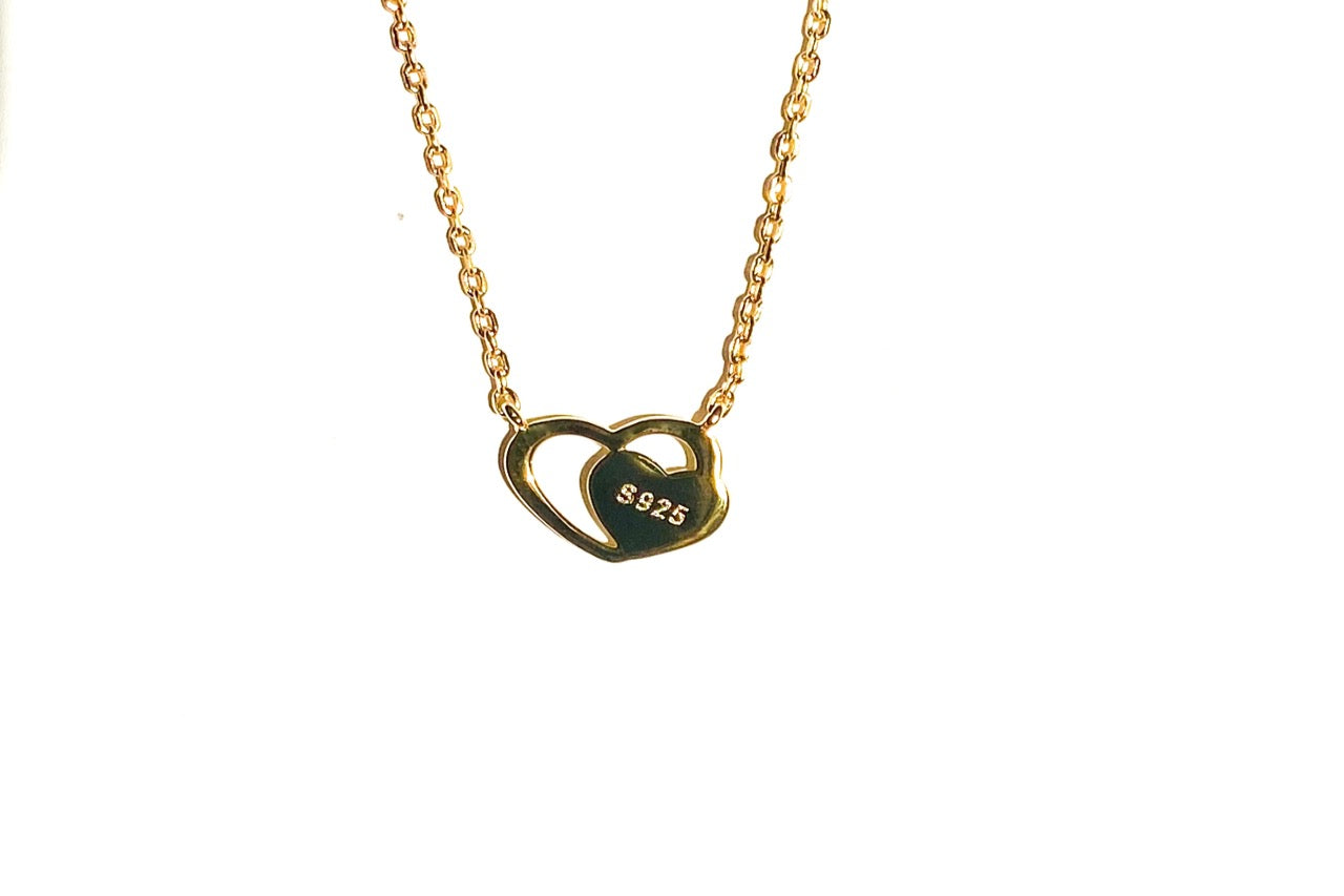 Gold-plated sterling zilveren Amia ketting met twee verstrengelde harten, herinneringssieraad van Néhlia.