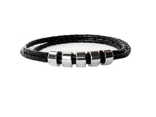 Afbeelding in Gallery-weergave laden, Black leather remembrance bracelet with 5 silver pendants 

