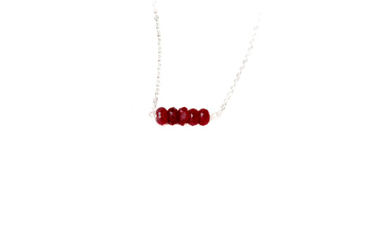 Silver birthstone necklace with ruby