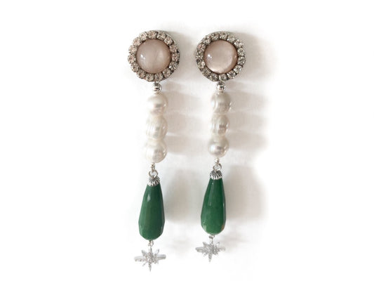 Birtstone earrings with pearls and Swarovski