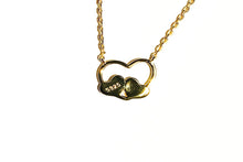 Afbeelding in Gallery-weergave laden, Bezel Cup Silver Gold Plated Necklace Two Hearts In Big Heart. 925 Sterling Silver Two Hearts In Heart Necklace

