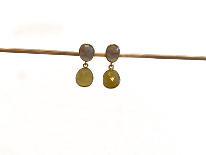 Birthstone earrings with rainbow moonstone and yellow opal