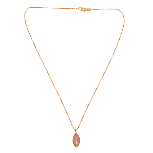 Zilveren Nava ketting met melkachtig roze chalcedoon, modern strak design bij Néhlia.