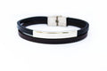 Donkerbruin met zwart leren Rove armband, edelstalen sluiting, graveerbaar heren en dames herinneringssieraad van Néhlia.