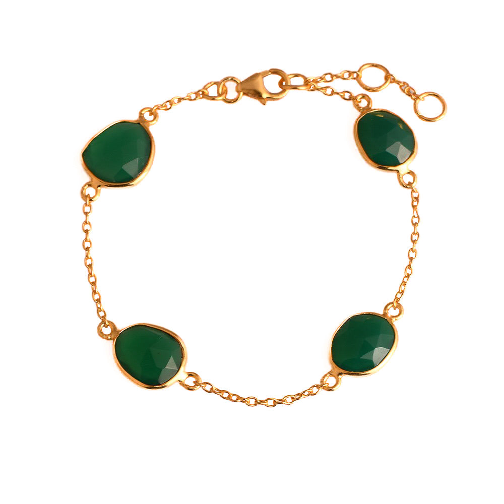 Zilveren Fae armband met diepgroene onyx, februari geboortesteen, modern strak design van Néhlia.